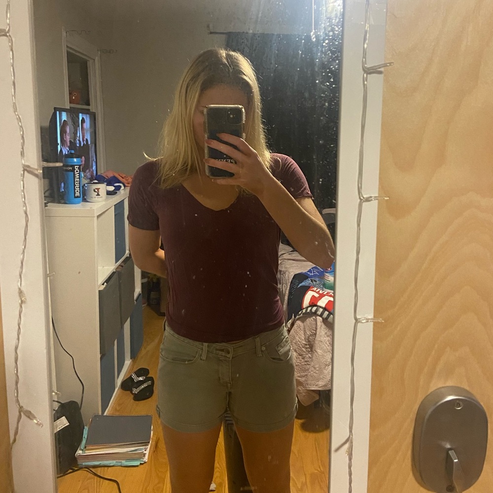 Green jean shorts